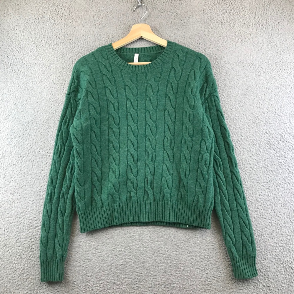 The Group Babaton Cable Knit Sweater Green Crew Neck Pullover Womens M